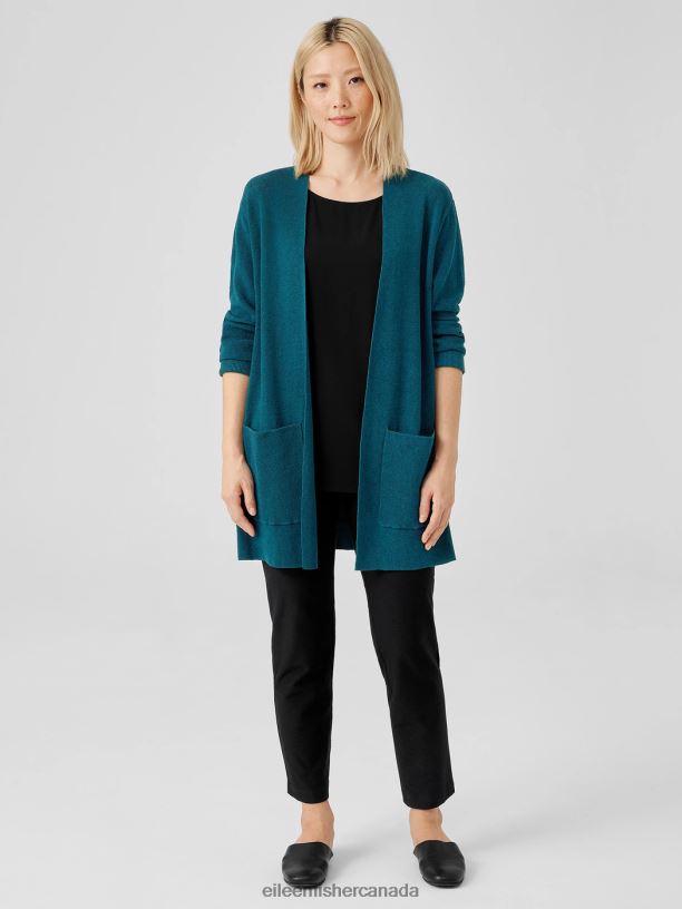 EILEEN FISHER Linen Crepe Stretch Cardigan Easy Fit Thigh Length Women PACIFICA Clothing 024FN405