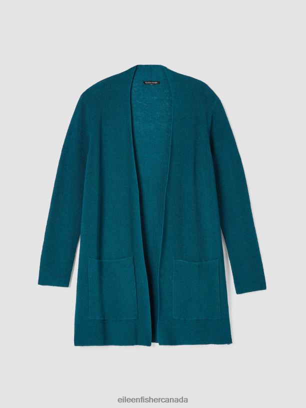 EILEEN FISHER Linen Crepe Stretch Cardigan Easy Fit Thigh Length Women PACIFICA Clothing 024FN405