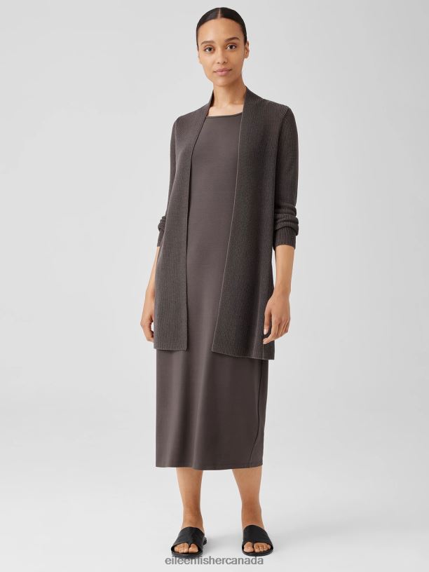 EILEEN FISHER Organic Cotton Silk Cord Long Cardigan Easy Fit Thigh Length Women RYE Clothing 024FN446