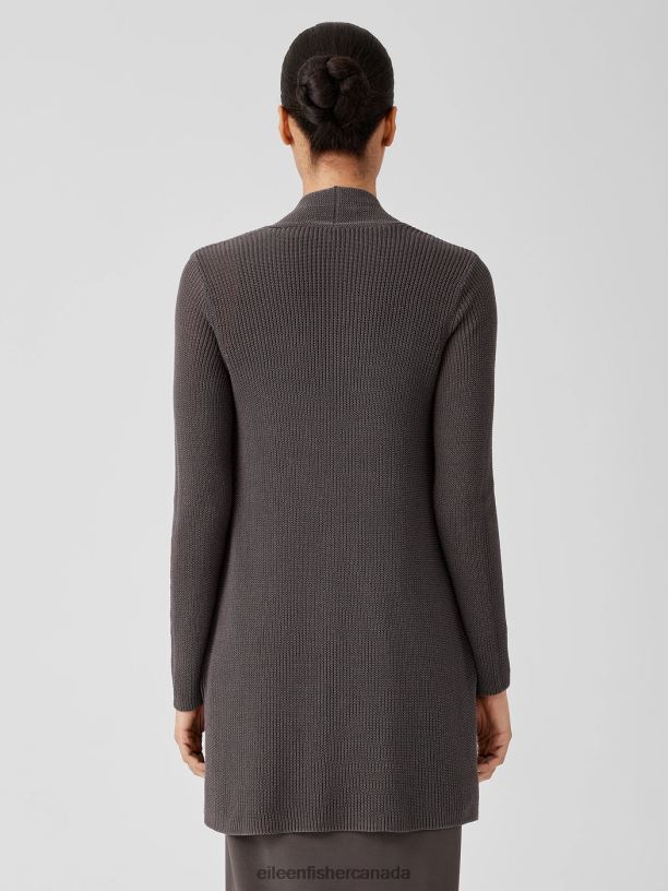 EILEEN FISHER Organic Cotton Silk Cord Long Cardigan Easy Fit Thigh Length Women RYE Clothing 024FN446