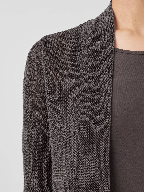 EILEEN FISHER Organic Cotton Silk Cord Long Cardigan Easy Fit Thigh Length Women RYE Clothing 024FN446