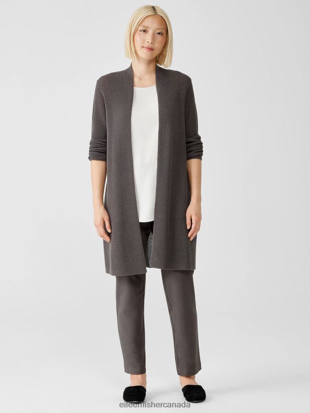 EILEEN FISHER Organic Cotton Silk Cord Long Cardigan Easy Fit Thigh Length Women RYE Clothing 024FN446