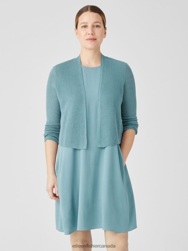 EILEEN FISHER Organic Linen Cotton Airy Tuck Cropped Cardigan Easy Fit Cropped Length Women AMALFI Clothing 024FN392