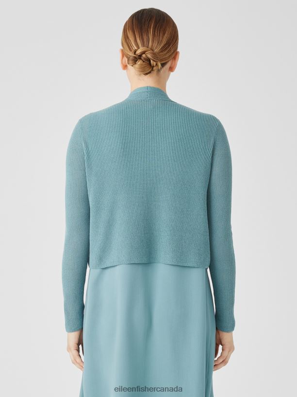 EILEEN FISHER Organic Linen Cotton Airy Tuck Cropped Cardigan Easy Fit Cropped Length Women AMALFI Clothing 024FN392