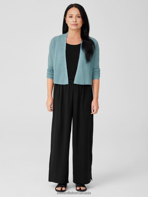 EILEEN FISHER Organic Linen Cotton Airy Tuck Cropped Cardigan Easy Fit Cropped Length Women AMALFI Clothing 024FN392