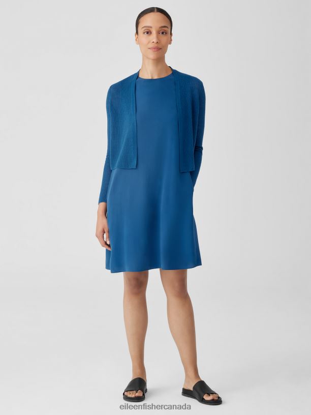 EILEEN FISHER Organic Linen Cotton Airy Tuck Cropped Cardigan Easy Fit Cropped Length Women BLACK Clothing 024FN389