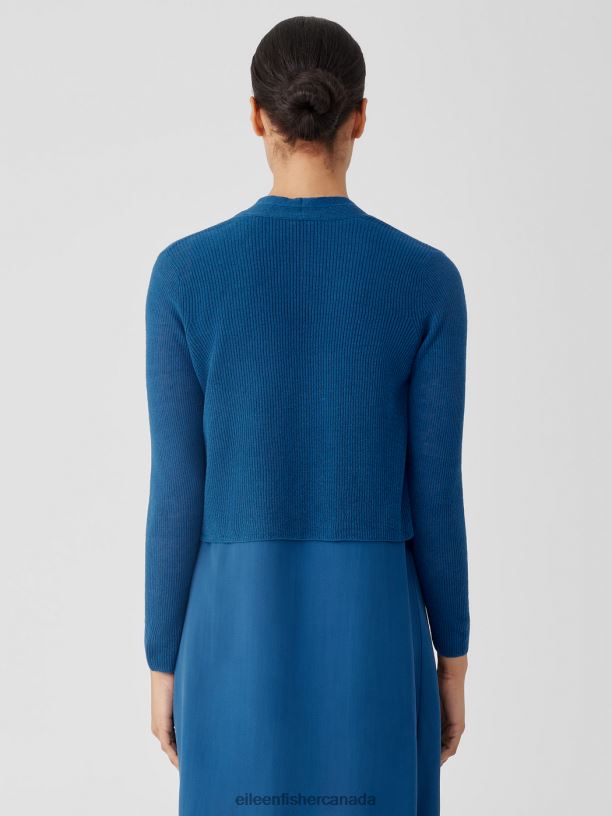 EILEEN FISHER Organic Linen Cotton Airy Tuck Cropped Cardigan Easy Fit Cropped Length Women BLACK Clothing 024FN389