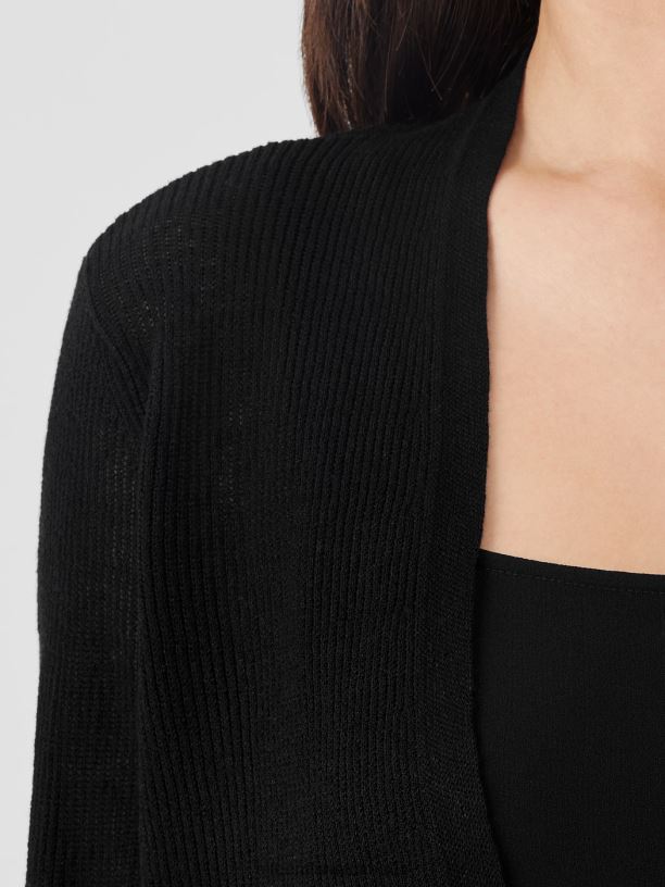 EILEEN FISHER Organic Linen Cotton Airy Tuck Cropped Cardigan Easy Fit Cropped Length Women BLACK Clothing 024FN390