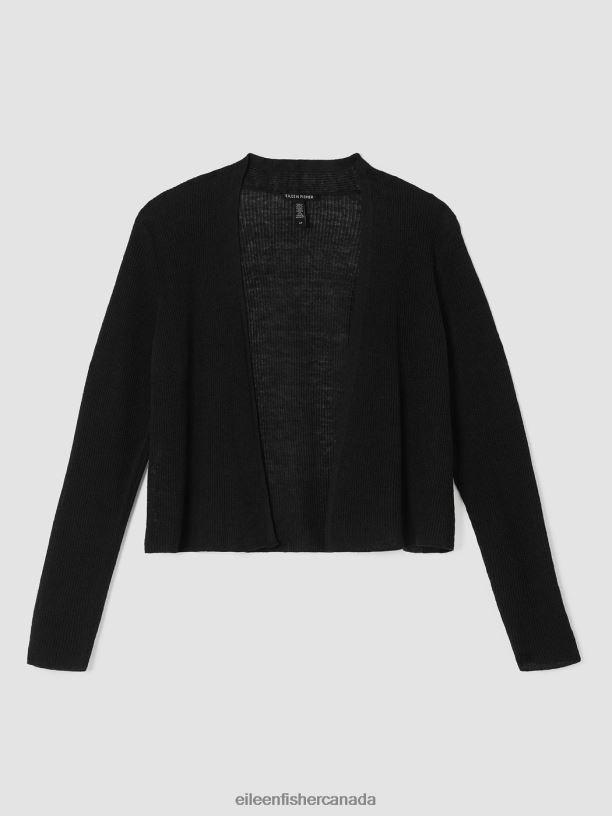 EILEEN FISHER Organic Linen Cotton Airy Tuck Cropped Cardigan Easy Fit Cropped Length Women BLACK Clothing 024FN390