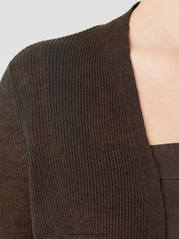 EILEEN FISHER Organic Linen Cotton Airy Tuck Cropped Cardigan Easy Fit Cropped Length Women ESPRESSO Clothing 024FN393