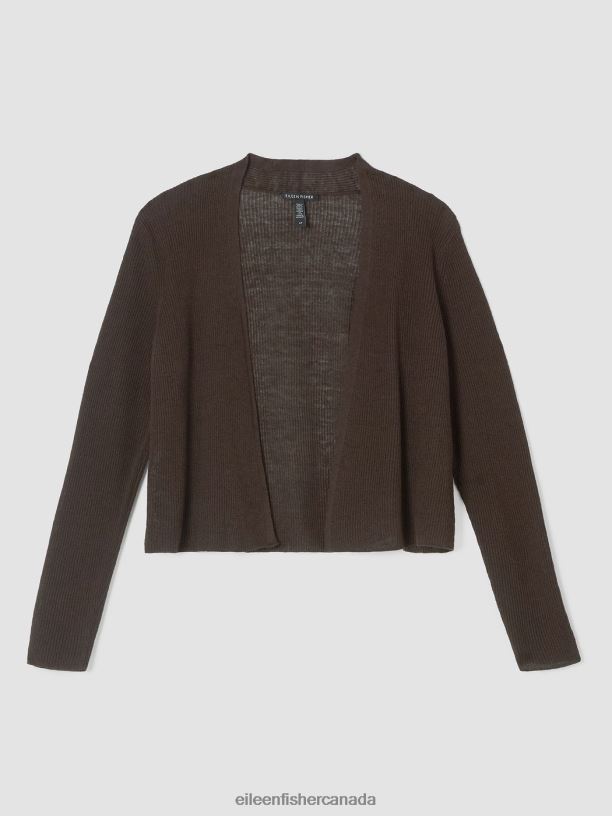 EILEEN FISHER Organic Linen Cotton Airy Tuck Cropped Cardigan Easy Fit Cropped Length Women ESPRESSO Clothing 024FN393