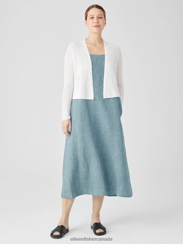 EILEEN FISHER Organic Linen Cotton Airy Tuck Cropped Cardigan Easy Fit Cropped Length Women WHITE Clothing 024FN391