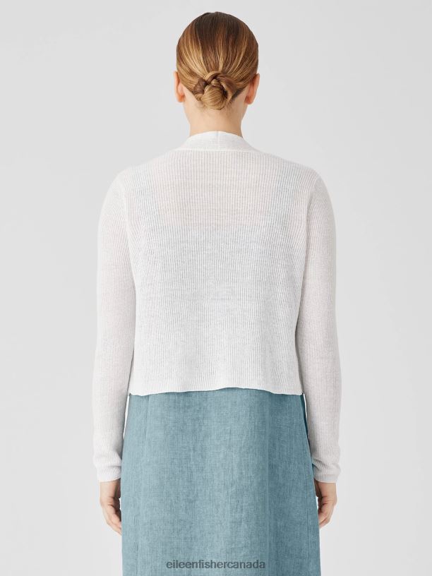 EILEEN FISHER Organic Linen Cotton Airy Tuck Cropped Cardigan Easy Fit Cropped Length Women WHITE Clothing 024FN391