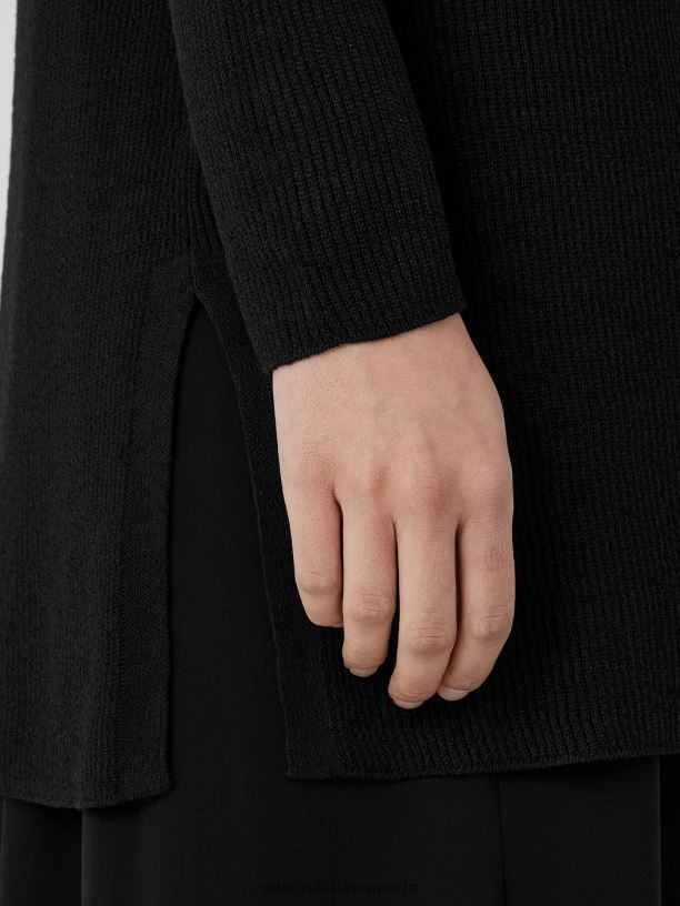 EILEEN FISHER Organic Linen Cotton Airy Tuck Long Cardigan Easy Fit Thigh Length Women BLACK Clothing 024FN395