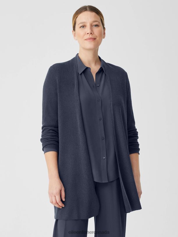 EILEEN FISHER Organic Linen Cotton Airy Tuck Long Cardigan Easy Fit Thigh Length Women OCEAN Clothing 024FN396