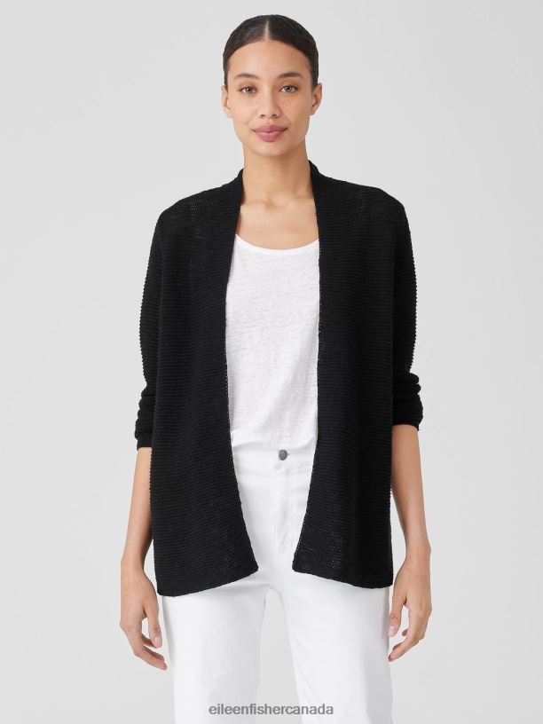 EILEEN FISHER Organic Linen Cotton Cardigan Easy Fit Long Length Women BLACK Clothing 024FN394