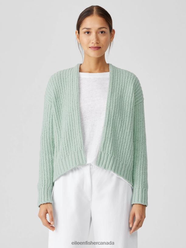 EILEEN FISHER Peruvian Organic Cotton Crimp Cardigan Boxy Fit Short Length Women ABSINTHE Clothing 024FN433