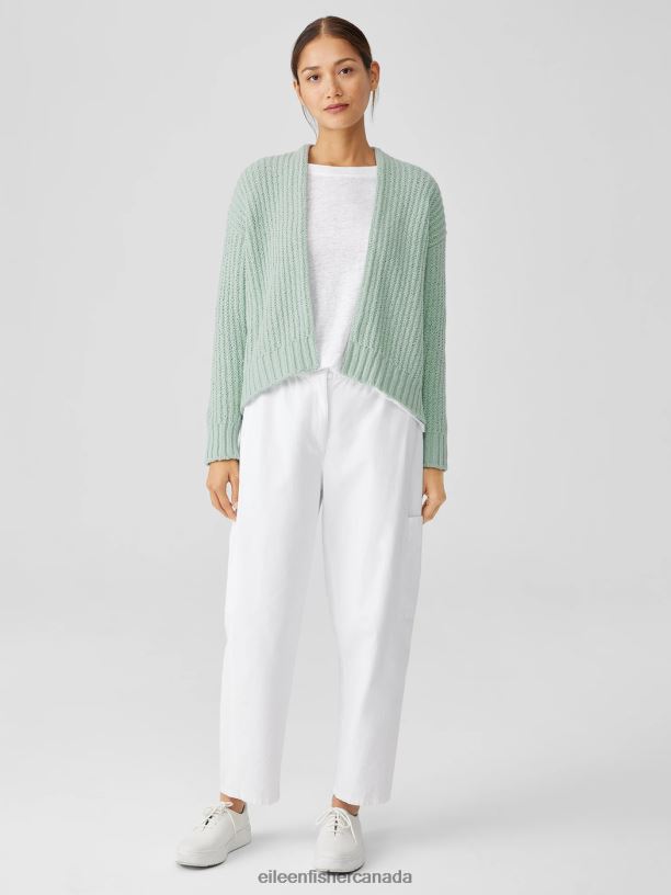 EILEEN FISHER Peruvian Organic Cotton Crimp Cardigan Boxy Fit Short Length Women ABSINTHE Clothing 024FN433