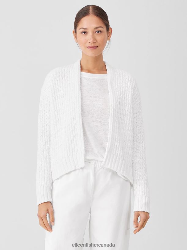 EILEEN FISHER Peruvian Organic Cotton Crimp Cardigan Boxy Fit Short Length Women GRAPHITE Clothing 024FN431