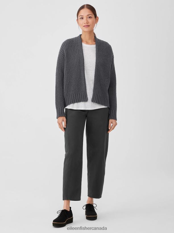 EILEEN FISHER Peruvian Organic Cotton Crimp Cardigan Boxy Fit Short Length Women GRAPHITE Clothing 024FN432