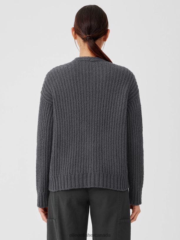 EILEEN FISHER Peruvian Organic Cotton Crimp Cardigan Boxy Fit Short Length Women GRAPHITE Clothing 024FN432