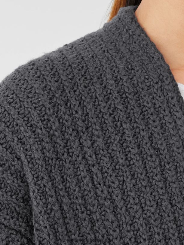 EILEEN FISHER Peruvian Organic Cotton Crimp Cardigan Boxy Fit Short Length Women GRAPHITE Clothing 024FN432