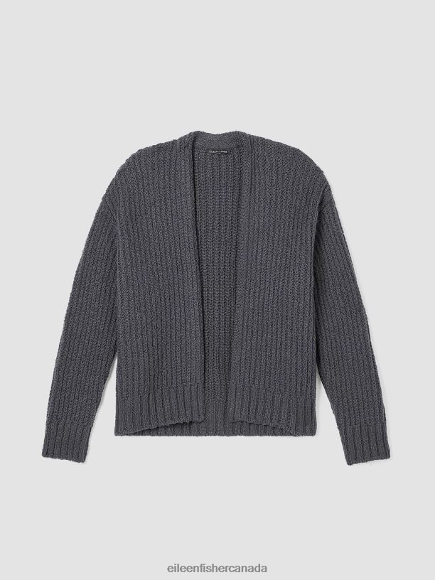 EILEEN FISHER Peruvian Organic Cotton Crimp Cardigan Boxy Fit Short Length Women GRAPHITE Clothing 024FN432