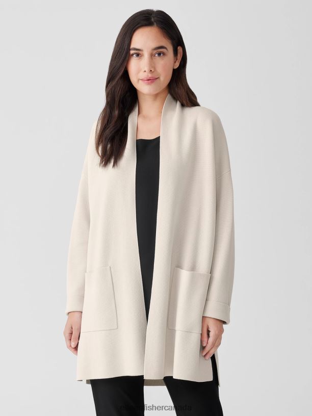 EILEEN FISHER Silk and Cotton Interlock Long Cardigan Boxy Fit Women BLACK Clothing 024FN397