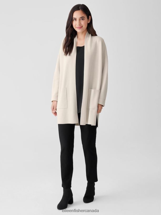 EILEEN FISHER Silk and Cotton Interlock Long Cardigan Boxy Fit Women BLACK Clothing 024FN397