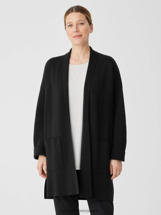 EILEEN FISHER Silk and Cotton Interlock Long Cardigan Boxy Fit Women BLACK Clothing 024FN398