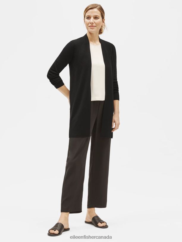 EILEEN FISHER System Ultrafine Merino Long Cardigan in Responsible Wool Easy Fit Thigh Length Women BLACK Clothing 024FN477