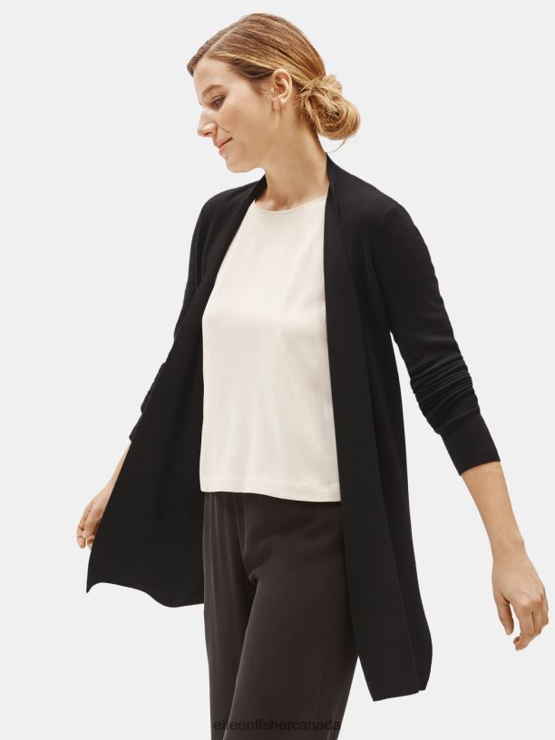 EILEEN FISHER System Ultrafine Merino Long Cardigan in Responsible Wool Easy Fit Thigh Length Women BLACK Clothing 024FN477