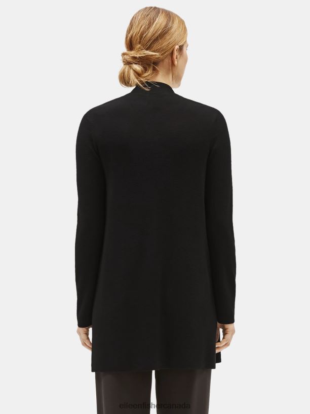 EILEEN FISHER System Ultrafine Merino Long Cardigan in Responsible Wool Easy Fit Thigh Length Women BLACK Clothing 024FN477