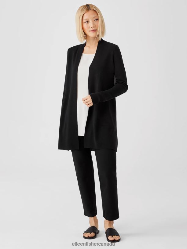 EILEEN FISHER System Ultrafine Merino Long Cardigan in Responsible Wool Easy Fit Thigh Length Women BLACK Clothing 024FN477