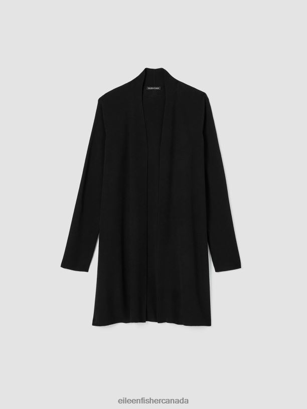 EILEEN FISHER System Ultrafine Merino Long Cardigan in Responsible Wool Easy Fit Thigh Length Women BLACK Clothing 024FN477