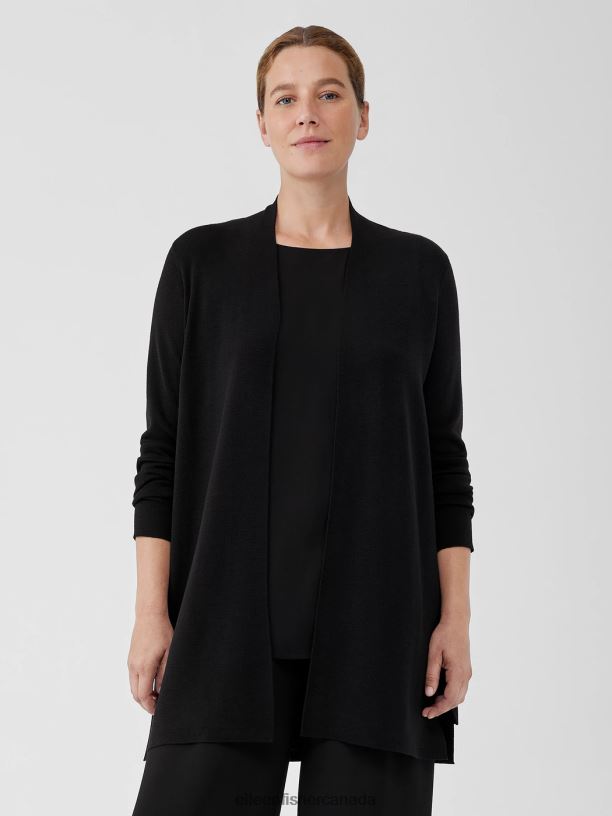 EILEEN FISHER Ultrafine Merino Long Cardigan in Responsible Wool Easy Fit Thigh Length Women BLACK Clothing 024FN444