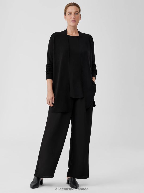 EILEEN FISHER Ultrafine Merino Long Cardigan in Responsible Wool Easy Fit Thigh Length Women BLACK Clothing 024FN444