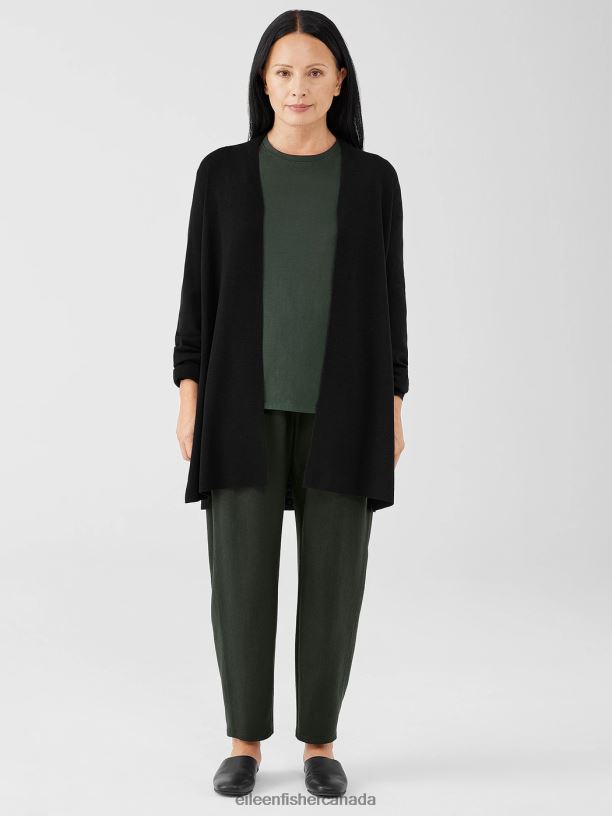 EILEEN FISHER Ultrafine Merino Long Cardigan in Responsible Wool Easy Fit Thigh Length Women BLACK Clothing 024FN444