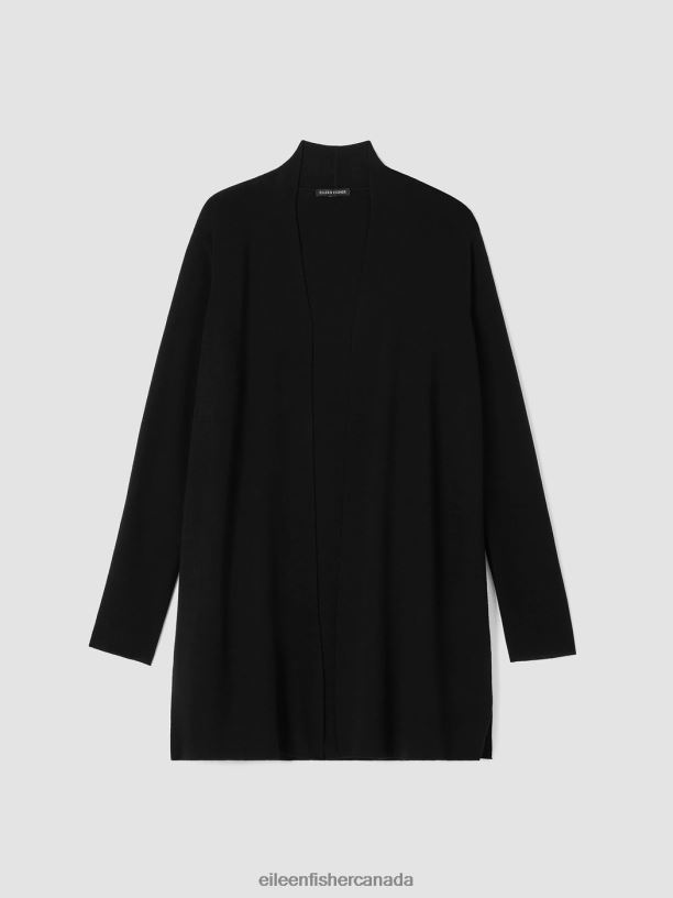 EILEEN FISHER Ultrafine Merino Long Cardigan in Responsible Wool Easy Fit Thigh Length Women BLACK Clothing 024FN444