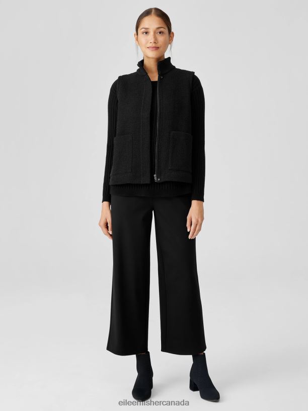 EILEEN FISHER Cotton Boucle Knit Vest Easy Fit Basic Length Women BLACK Clothing 024FN531