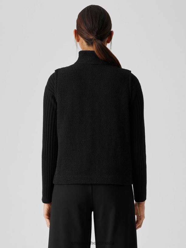 EILEEN FISHER Cotton Boucle Knit Vest Easy Fit Basic Length Women BLACK Clothing 024FN531
