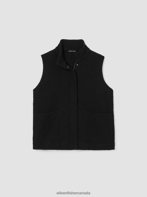 EILEEN FISHER Cotton Boucle Knit Vest Easy Fit Basic Length Women BLACK Clothing 024FN531