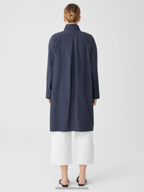 EILEEN FISHER Light Cotton Nylon Stand Collar Coat Easy Fit Knee Length Women BLACK Clothing 024FN508