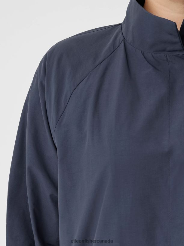 EILEEN FISHER Light Cotton Nylon Stand Collar Coat Easy Fit Knee Length Women BLACK Clothing 024FN508