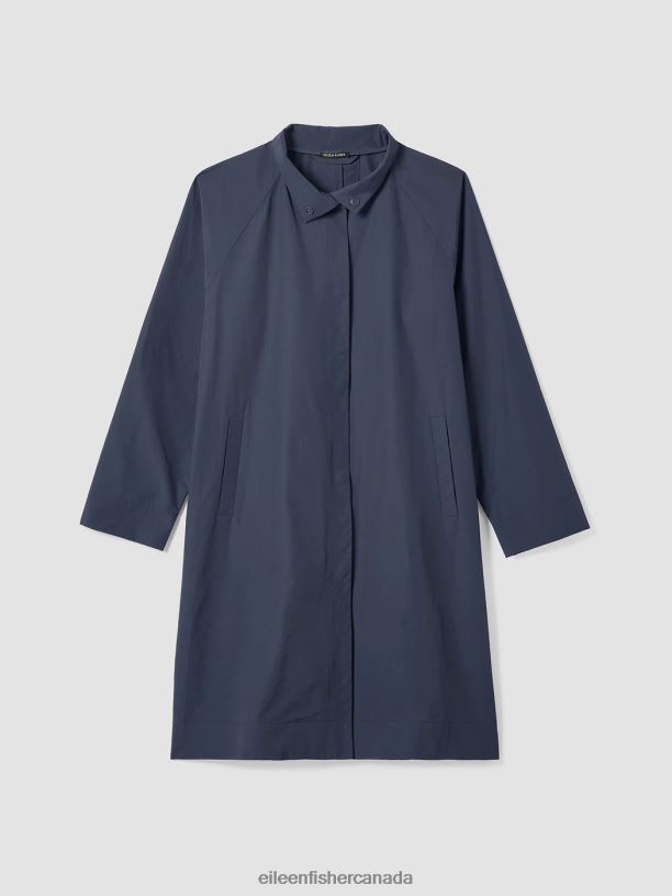 EILEEN FISHER Light Cotton Nylon Stand Collar Coat Easy Fit Knee Length Women BLACK Clothing 024FN508