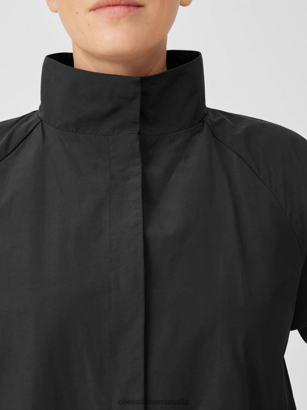 EILEEN FISHER Light Cotton Nylon Stand Collar Coat Easy Fit Knee Length Women BLACK Clothing 024FN509
