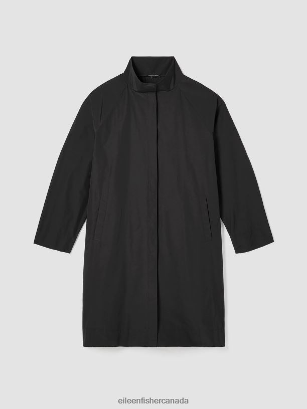 EILEEN FISHER Light Cotton Nylon Stand Collar Coat Easy Fit Knee Length Women BLACK Clothing 024FN509