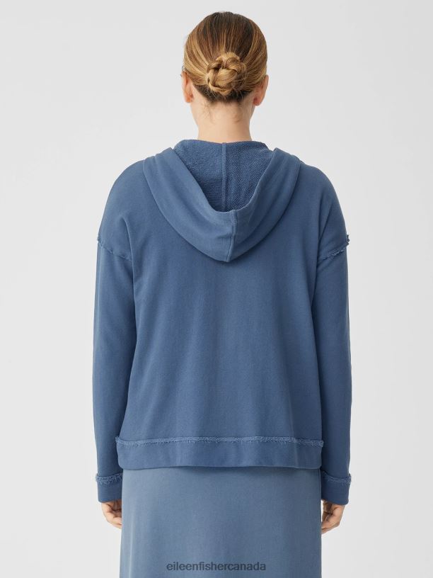 EILEEN FISHER Lightweight Organic Cotton Terry Hooded Top Boxy Fit Basic Length Women BLACK Clothing 024FN515