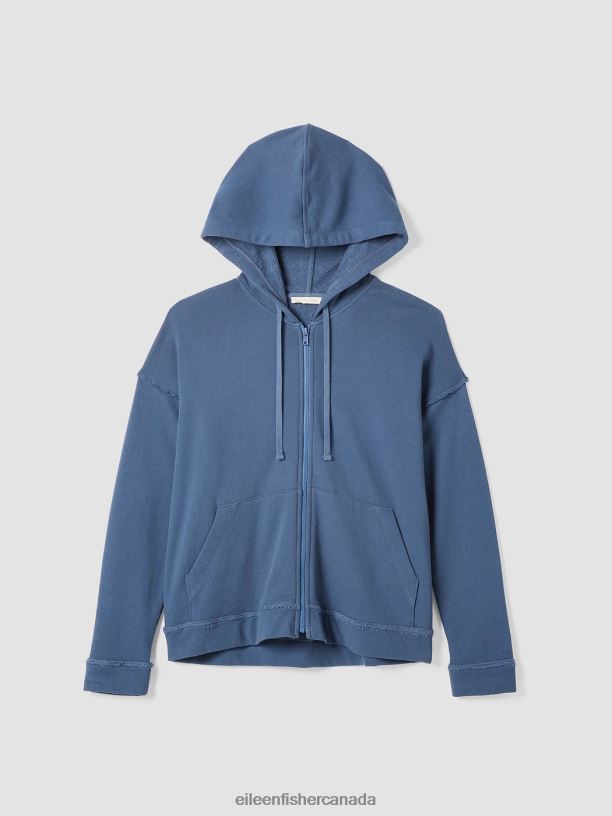 EILEEN FISHER Lightweight Organic Cotton Terry Hooded Top Boxy Fit Basic Length Women BLACK Clothing 024FN515