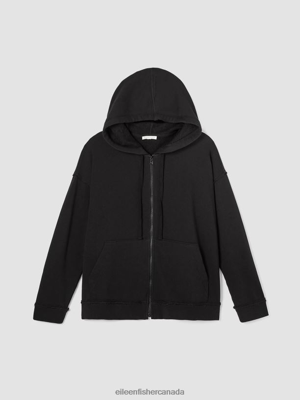 EILEEN FISHER Lightweight Organic Cotton Terry Hooded Top Boxy Fit Basic Length Women BLACK Clothing 024FN516